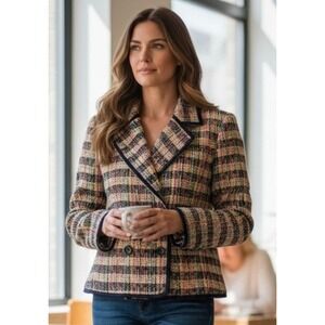 NWT TALBOTS Women's Multicolor Plaid Tweed Blazer Jacket Double Breasted Size 10
